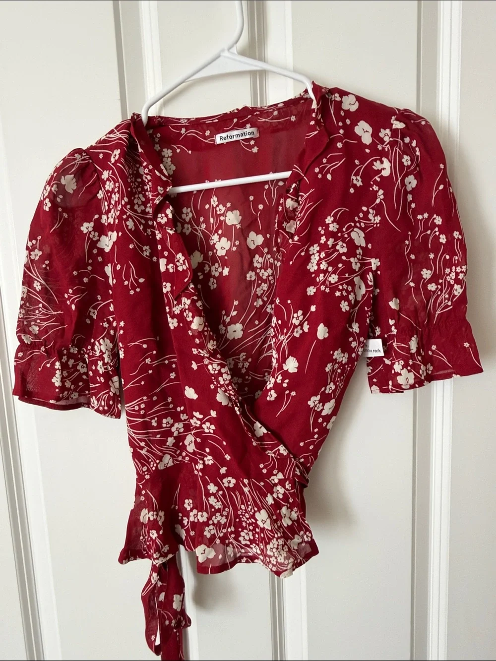 Reformation Crimson Floral Tie-Front Blouse